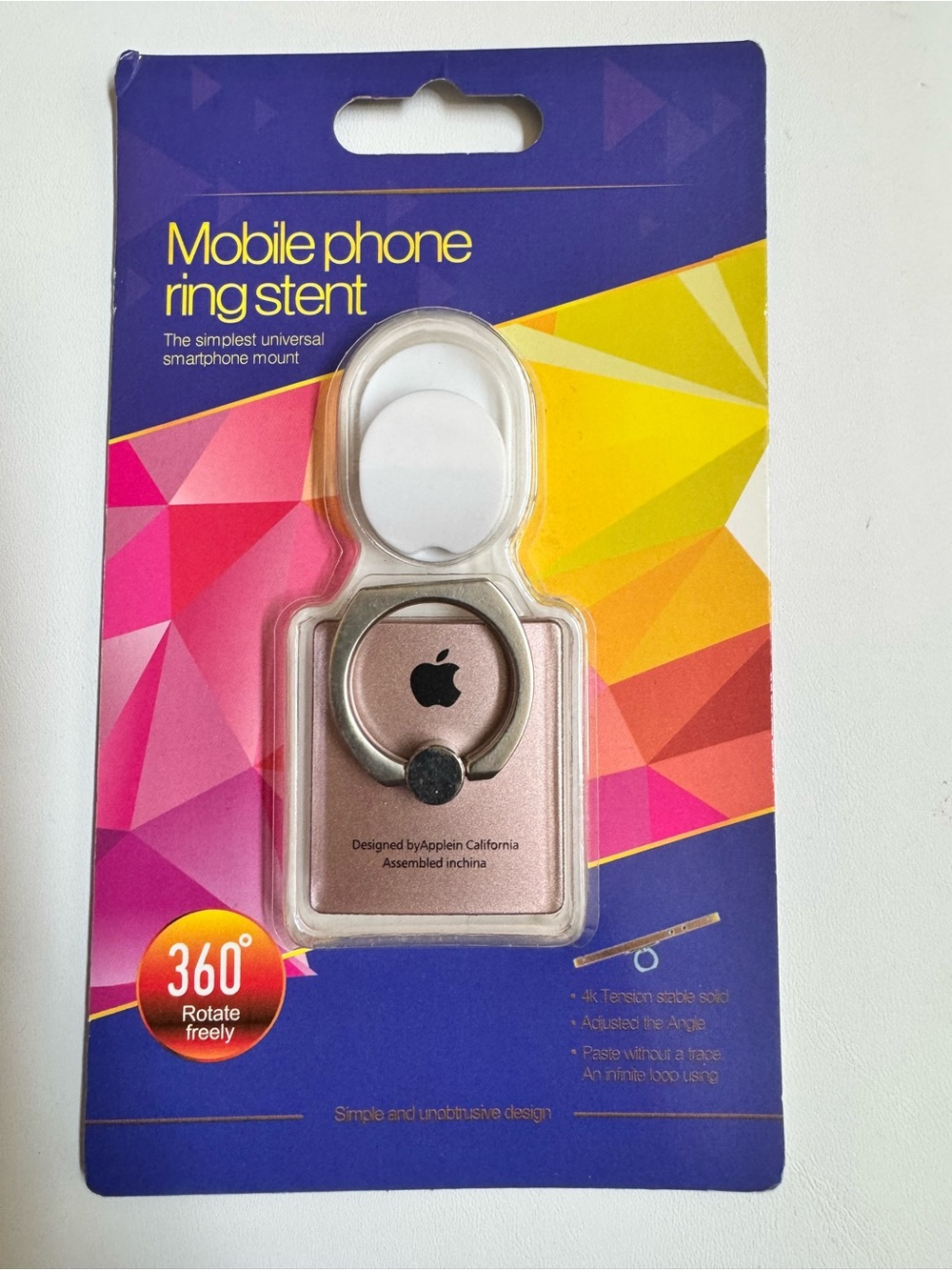 Apple Rose Gold Phone Ring Holder with 360° Rotating Metal Ring